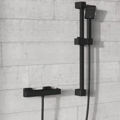 Harbour Status Matt Black Exposed Thermostatic Bar Shower Valve and Shower Rail Kit