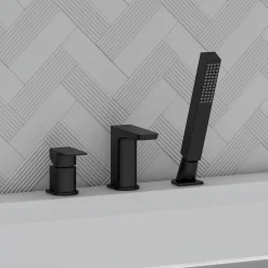 Harbour Status Matt Black 3 Hole Bath Mixer with Pull Out Handset