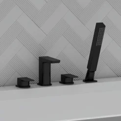 Harbour Status Matt Black 4 Hole Bath Mixer with Pull Out Handset