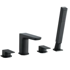 Harbour Status Matt Black 4 Hole Bath Mixer with Pull Out Handset