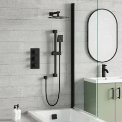Harbour Status Matt Black Shower Package with 3 Outlet Valve, Fixed Head & Arm, Shower Rail Kit & Overflow Bath Filler