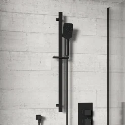 Harbour Status Matt Black Slide Rail Shower Kit with Square Shower Handset & Hose