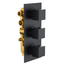 Harbour Status Matt Black Square 3 Outlet Concealed Thermostatic Mixer Valve