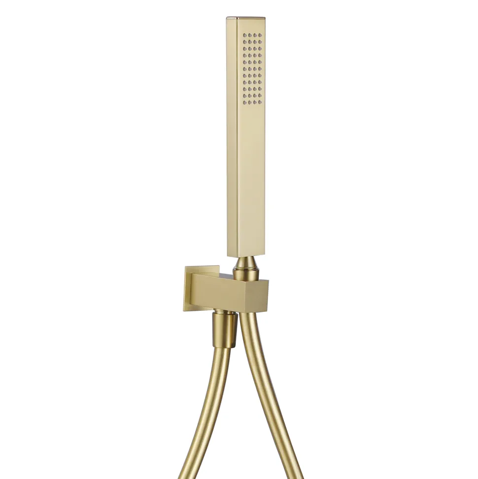 Harbour Status Square Shower Handset with Wall Outlet & Hose - Brushed Brass