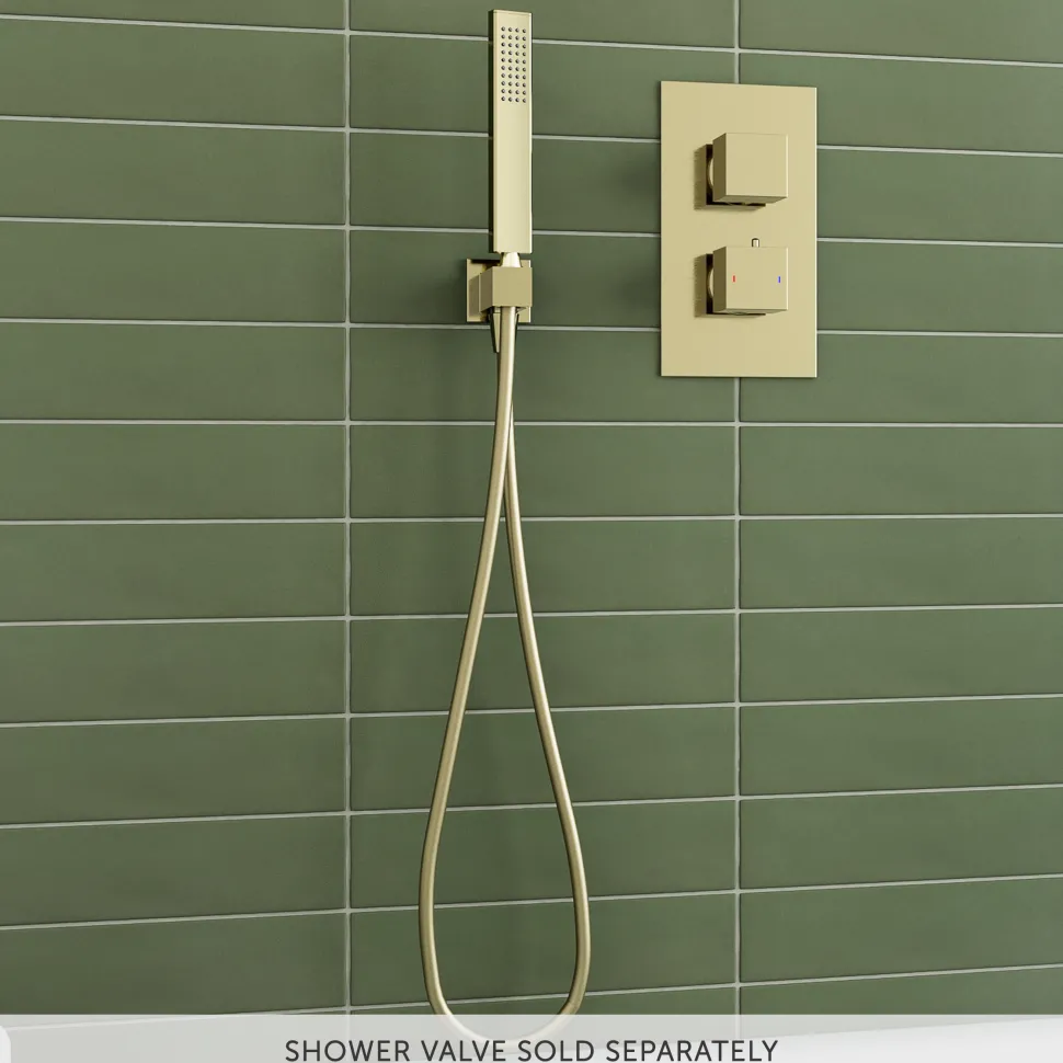Harbour Status Square Shower Handset with Wall Outlet & Hose - Brushed Brass