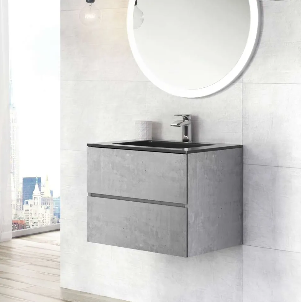 Harbour Substance 600mm 2 Drawer Wall Mounted Vanity Unit & Basin Options - Concrete Effect