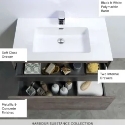 Harbour Substance 900mm 1 Drawer Wall Mounted Vanity Unit & Basin Options