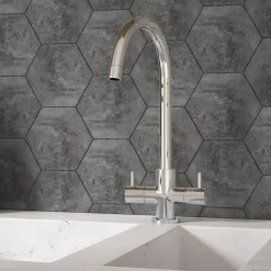 Harbour Vibe Twin Lever Mono Kitchen Mixer Tap - Polished Chrome