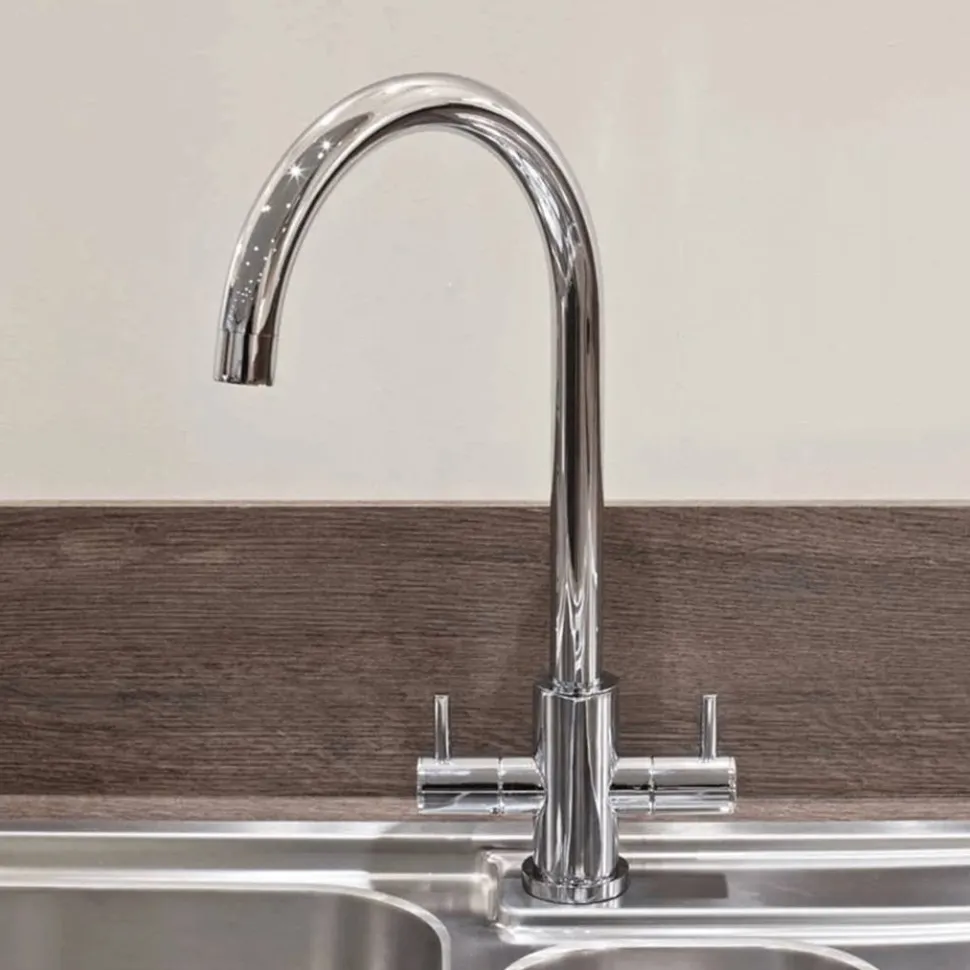 Harbour Vibe Twin Lever Mono Kitchen Mixer Tap - Polished Chrome
