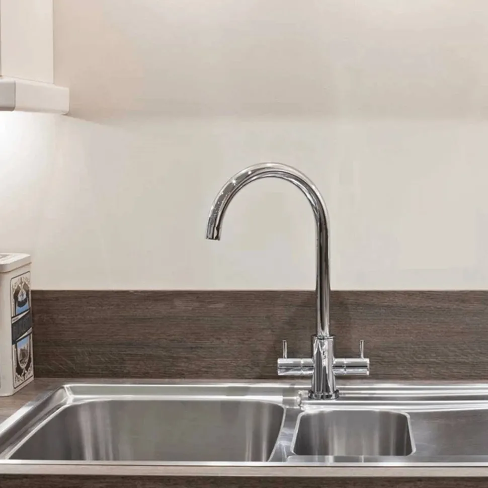 Harbour Vibe Twin Lever Mono Kitchen Mixer Tap - Polished Chrome
