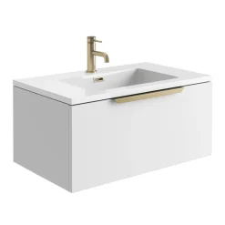 Harbour Virtue 800mm Wall Hung Vanity Unit with LED Illumination, Brushed Brass Handle & Basin