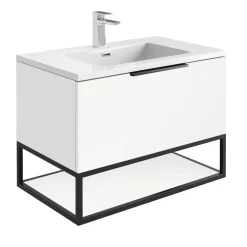 Harbour Virtue 800mm Wall Hung Vanity Unit with LED Illumination, Matt Black Frame Shelf and Handle & Basin