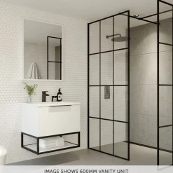 Harbour Virtue 800mm Wall Hung Vanity Unit with LED Illumination, Matt Black Frame Shelf and Handle & Basin