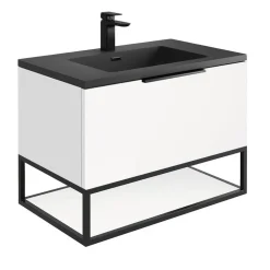 Harbour Virtue 800mm Wall Hung Vanity Unit with LED Illumination, Matt Black Frame Shelf and Handle & Basin