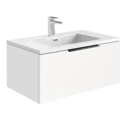 Harbour Virtue 800mm Wall Hung Vanity Unit with LED Illumination, Matt Black Handle & Basin