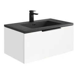 Harbour Virtue 800mm Wall Hung Vanity Unit with LED Illumination, Matt Black Handle & Basin