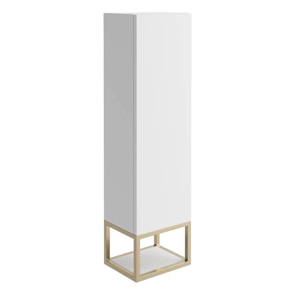 Harbour Virtue 1100mm Wall Mounted Tall Storage Cabinet with Brushed Brass Frame Shelf