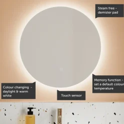 Harbour Vision LED Illuminated Round Bathroom Mirror with Demister Pad - 600mm