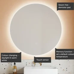Harbour Vision LED Illuminated Round Bathroom Mirror with Demister Pad - 800mm