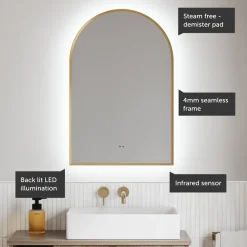 Harper LED Illuminated Arch Framed Mirror with Demister Pad & Colour Change Lights - 500 x 750mm