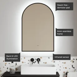 Harper LED Illuminated Arch Framed Mirror with Demister Pad & Colour Change Lights - 500 x 750mm
