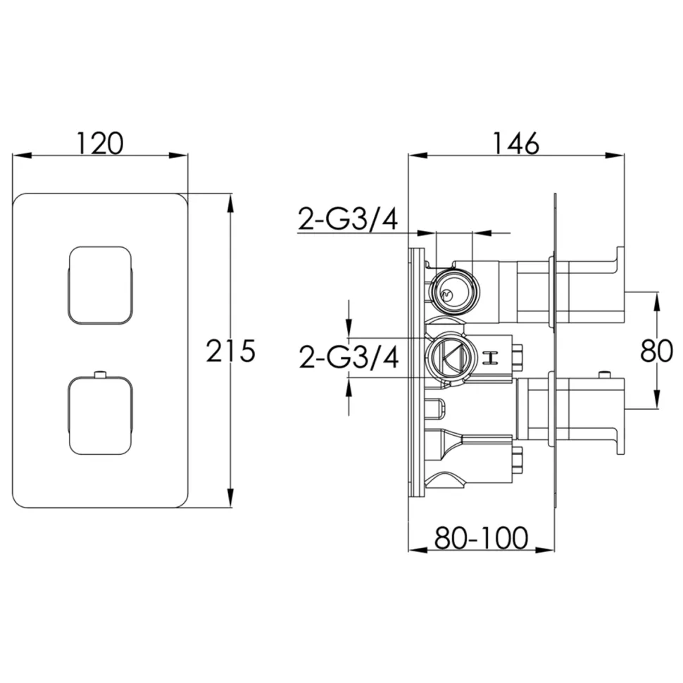 HIX 2 Handle 2 Outlet Concealed Thermostatic Vertical Shower Valve