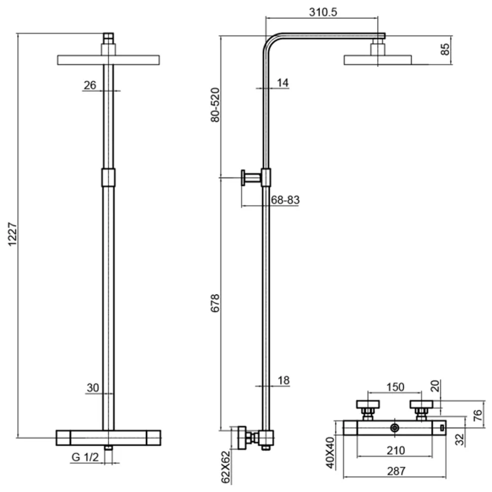 HIX 2 Outlet Exposed Thermostatic Bar Shower Valve with Slide Rail & Multi-functional Handset