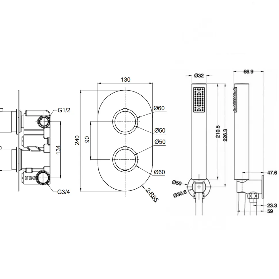 Holly Concealed Shower Valve, Fixed Shower Head & Handset