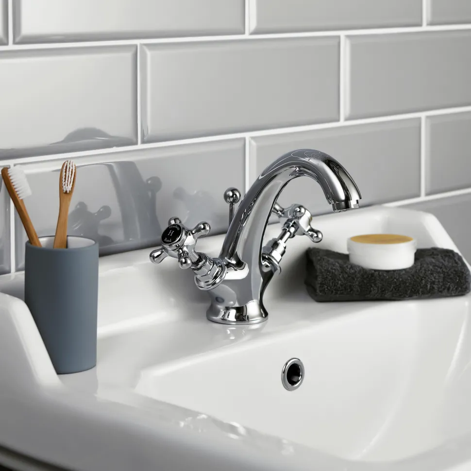 Hudson Reed Black Topaz Crosshead Mono Basin Mixer with Pop-Up Waste