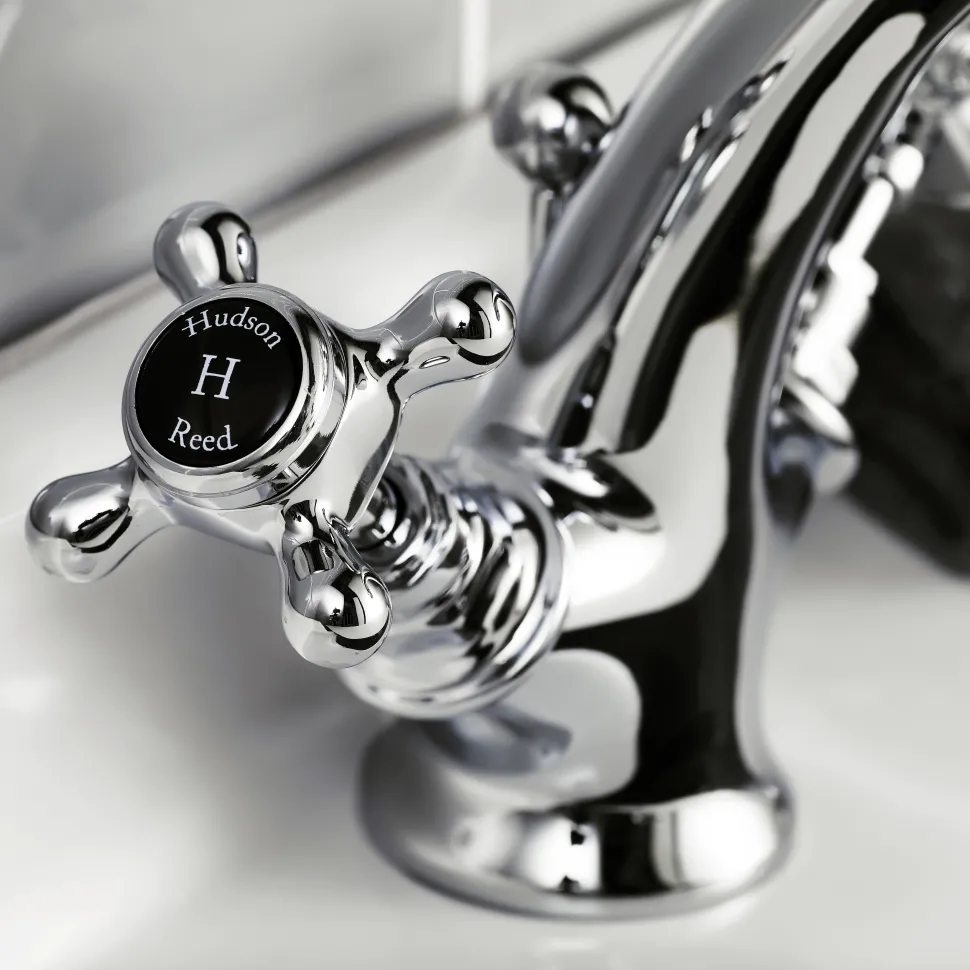 Hudson Reed Black Topaz Crosshead Mono Basin Mixer with Pop-Up Waste