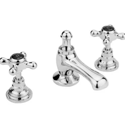 Hudson Reed Black Topaz Crosshead 3 Tap Hole Basin Mixer With Hexagonal Collars & Waste