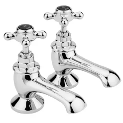 Hudson Reed Black Topaz Crosshead Basin Taps With Hexagonal Collars - Chrome/Black