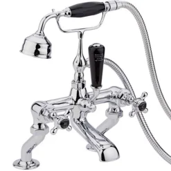 Hudson Reed Black Topaz Crosshead Deck Mounted Bath Shower Mixer with Handset Kit & Hexagonal Collar