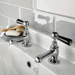 Hudson Reed Black Topaz Lever Basin Taps With Hexagonal Collars - Chrome/Black