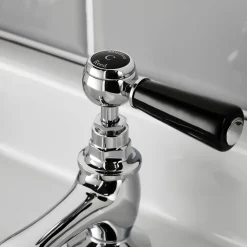 Hudson Reed Black Topaz Lever Basin Taps With Hexagonal Collars - Chrome/Black