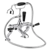 Hudson Reed Black Topaz Lever Deck Mounted Bath Shower Mixer with Handset Kit & Dome Collars