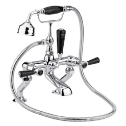 Hudson Reed Black Topaz Lever Deck Mounted Bath Shower Mixer with Handset Kit & Dome Collars