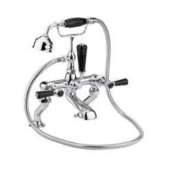 Hudson Reed Black Topaz Lever Deck Mounted Bath Shower Mixer with Handset Kit & Hexagonal Collars