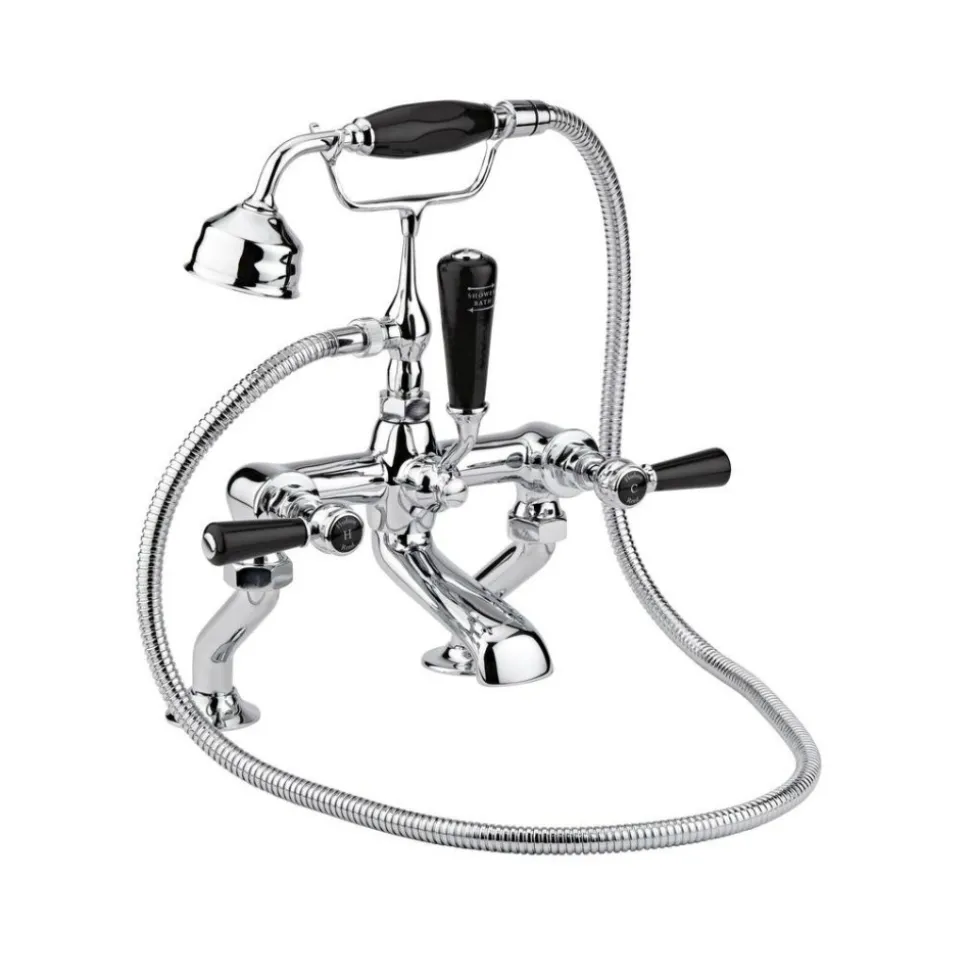 Hudson Reed Black Topaz Lever Deck Mounted Bath Shower Mixer with Handset Kit & Hexagonal Collars