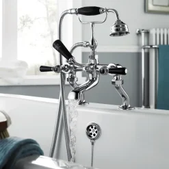 Hudson Reed Black Topaz Lever Deck Mounted Bath Shower Mixer with Handset Kit & Hexagonal Collars