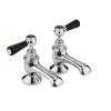 Hudson Reed Black Topaz Lever Bath Taps With Hexagonal Collars - Chrome/Black