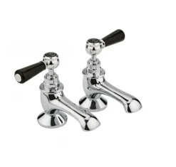 Hudson Reed Black Topaz Lever Bath Taps With Hexagonal Collars - Chrome/Black