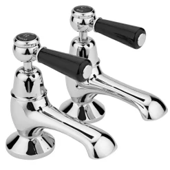 Hudson Reed Black Topaz Lever Bath Taps With Dome Collars - Chrome/Black