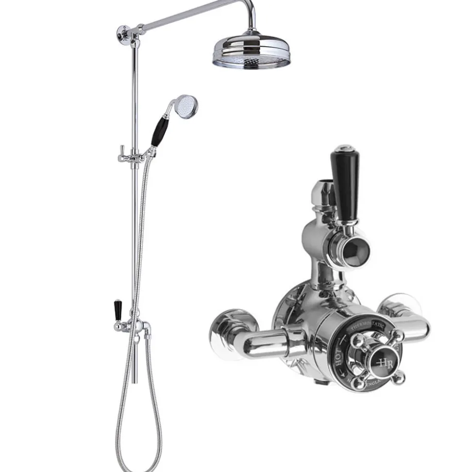 Hudson Reed Victorian Grand Black Topaz Rigid Riser Kit With Exposed Twin Valve - Chrome/Black