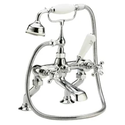 Hudson Reed White Topaz Crosshead Deck Mounted Bath Shower Mixer with Handset Kit & Hexagonal Collar