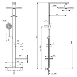 Ideal Standard Ceratherm Alu+ Exposed Thermostatic Shower Kit with Multi-Function Shower Head, Handset & 2 Shelves