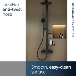 Ideal Standard Ceratherm Alu+ Exposed Thermostatic Shower Kit with Multi-Function Shower Head, Handset & 2 Shelves
