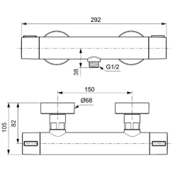 Ideal Standard Ceratherm Alu+ Exposed Thermostatic Bar Shower Valve