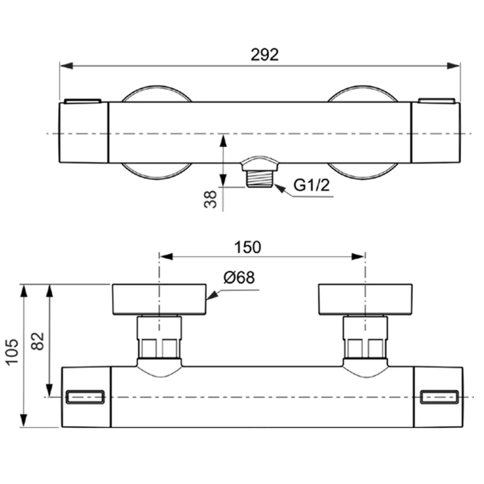 Ideal Standard Ceratherm Alu+ Exposed Thermostatic Bar Shower Valve