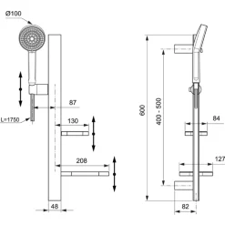 Ideal Standard Idealrain Alu+ Shower Rail Kit with Multi-Function Shower Handset & 2 Shelves
